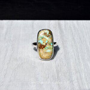 Sterling Silver Royston Matrix Turquoise Rectangular Ring - Size 10